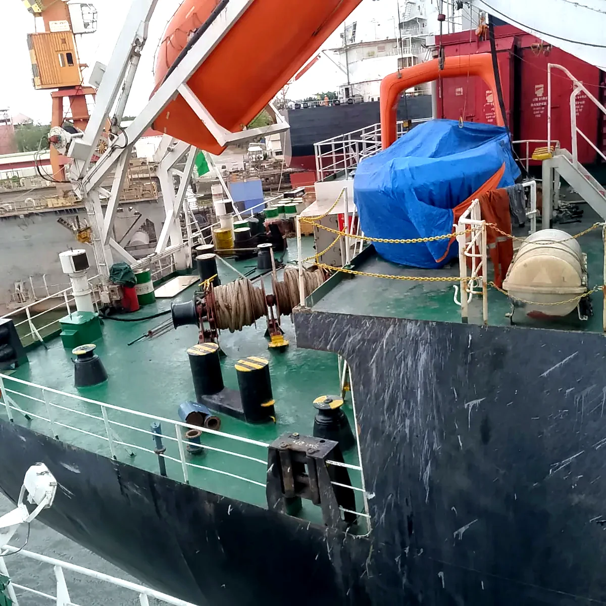 Marine vessel deck in an operational port environment
